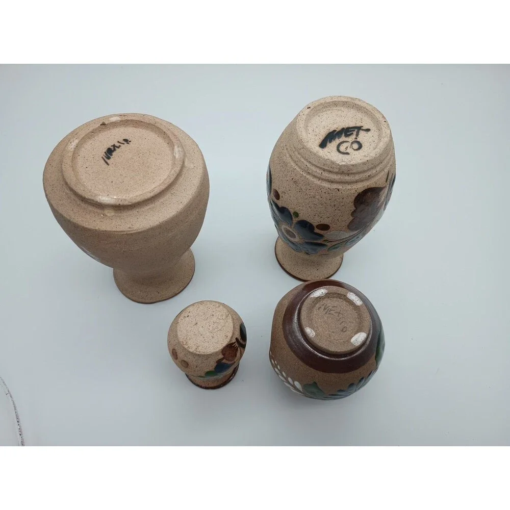 Tonala Sandstone Pottery Mexico Vases Floral Lot Of 4